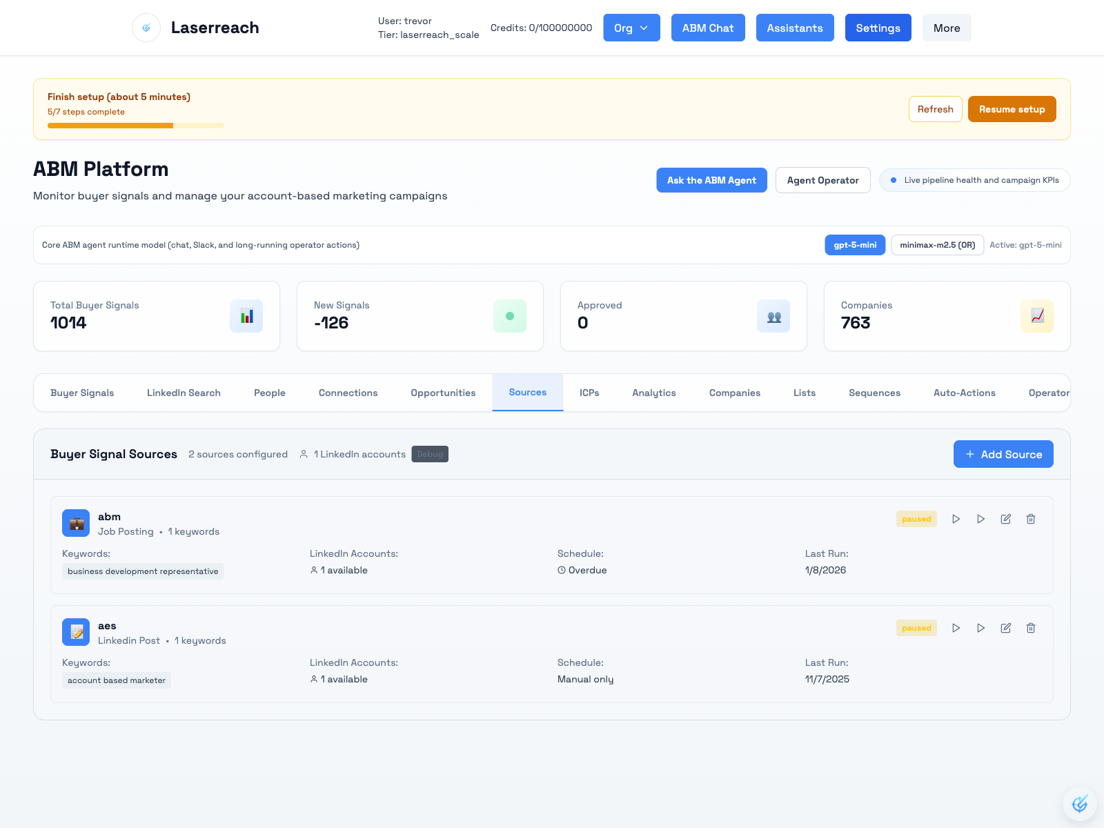ABM page with Sources tab highlighted